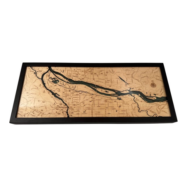 Wood Chart Laser-Cut Map of Portland & Columbia River For Sale