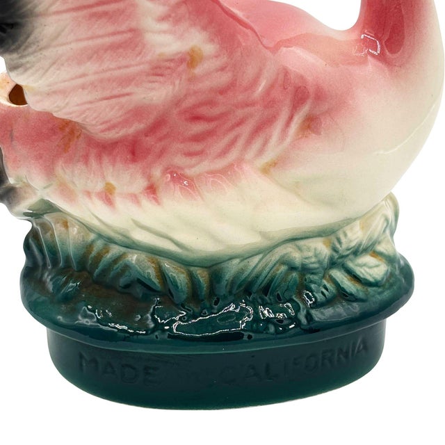Mid 20th Century California Pottery Ceramic Pink Flamingo Table Planter W/ Dark Base For Sale - Image 4 of 5