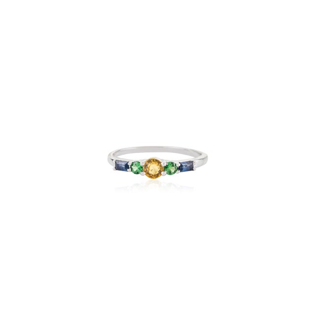 Contemporary Natural Multi-Gemstone Five-Stone Ring in 14k Gold Jewelry for Mom Size 6 For Sale - Image 3 of 16