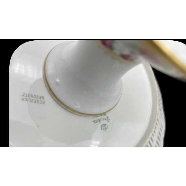 Ceramic Antique German Carl Thiem Dresden Reticulated Porcelain Footed Dessert Tazza/Compote For Sale - Image 7 of 8