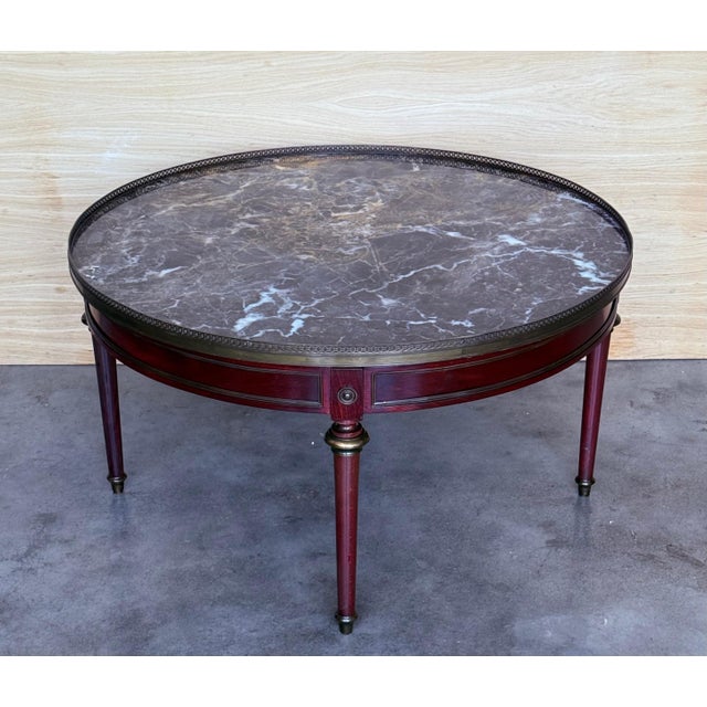 Early 20th Century French Provincial Bouillotte Mahogany with Marble Top Round Coffee Table For Sale - Image 18 of 18