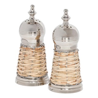 Cap Ferrat Rattan Covered Salt & Pepper Shaker Set For Sale