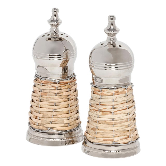 Cap Ferrat Rattan Covered Salt & Pepper Shaker Set For Sale