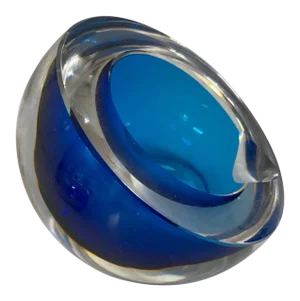 Vintage Murano Sommerso Orb Blue Art Glass Bowl