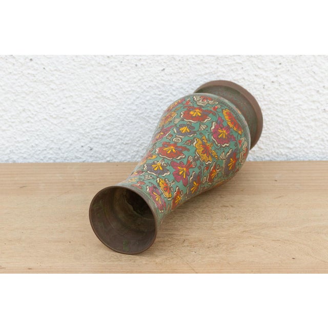 Mid-Century Etched Brass & Enamel Vase For Sale In Los Angeles - Image 6 of 8