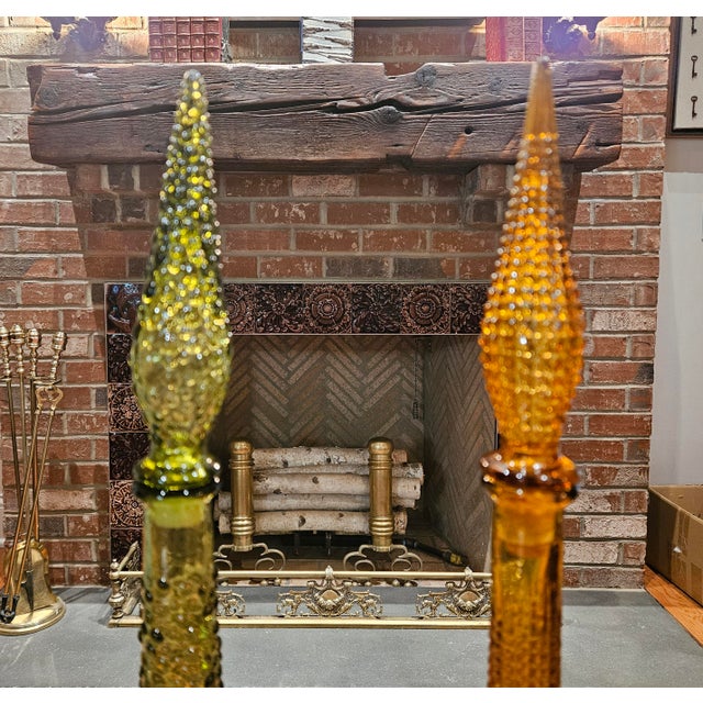 Pair of Vintage Glass Genie Bottles - Amber Diamond and Green Hobnail For Sale - Image 9 of 15