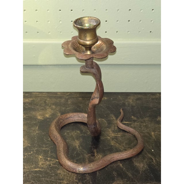 Mid 20th Century Brass Cobra Candlesticks- a Pair For Sale In New York - Image 6 of 8