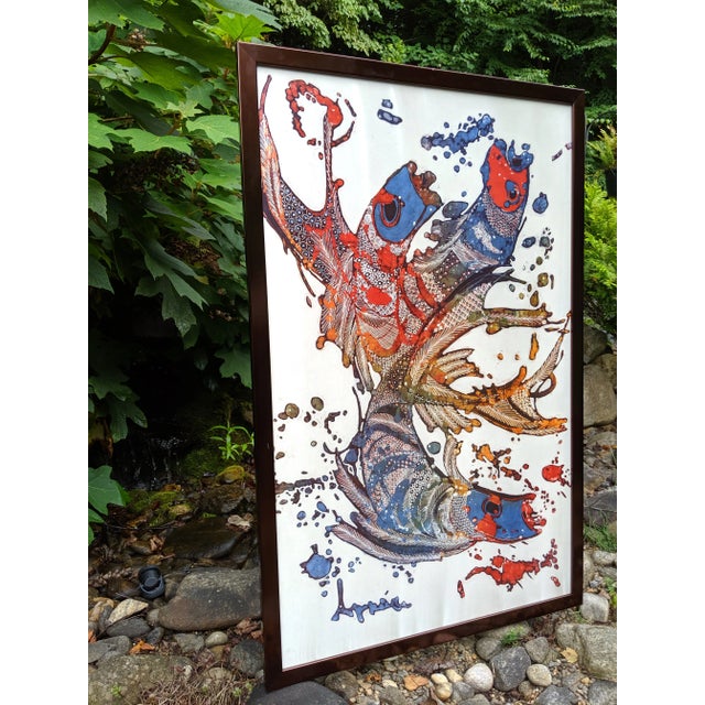Metal Vintage Silkscreen Asian Koi Fish Abstract Artwork For Sale - Image 7 of 12
