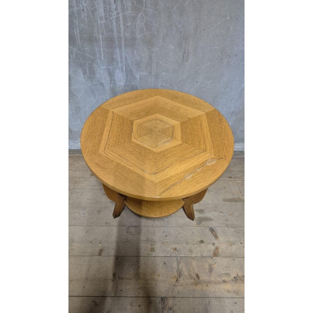 20th Century Vintage Round Wooden Coffee Table with Lower Shelf, 1940s For Sale - Image 4 of 13