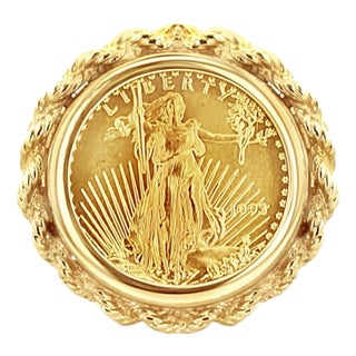 American Eagle Lady Liberty Rope Coin Frame Ring, Size 7 For Sale