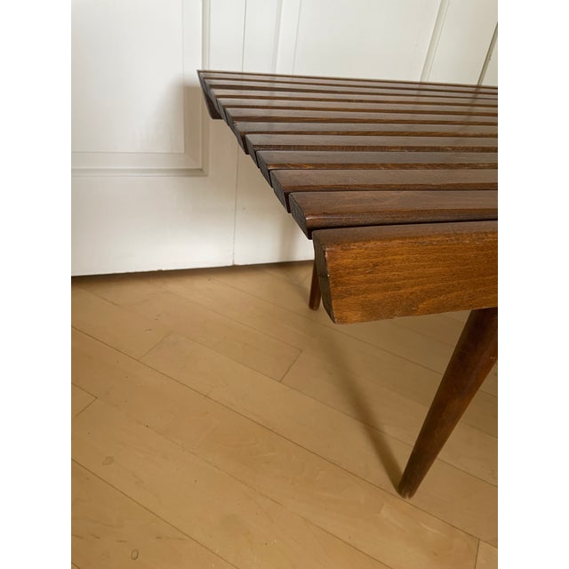 Vintage Mid Century Modern Yugoslavian Beech Wood Slat Coffee Table Bench MCM For Sale - Image 4 of 12