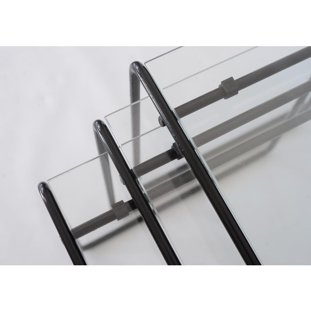 Vintage 80s Postmodern Black Metal & Glass Nesting Tables - Set of 3 For Sale - Image 12 of 17