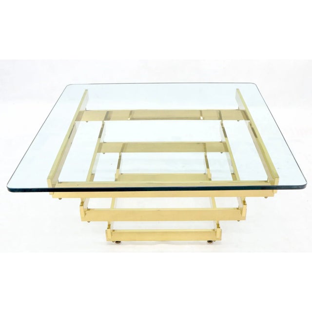 Stacked Polished Lacquered Brass Bars Base Glass Top Square Coffee Table For Sale - Image 4 of 11