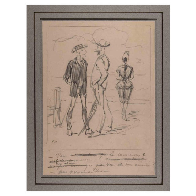Alfred Grevin, The Swimmers on the Beach, Original Drawing, Late 19th-Century For Sale