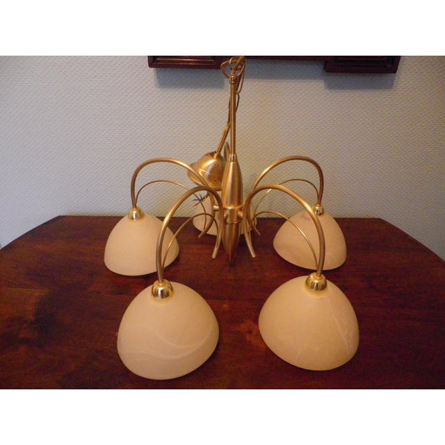 Five-Arm Chandelier with Marble-Effect Tinted Glass Shades from Honsel Brand, Germany, 1970s For Sale - Image 10 of 18