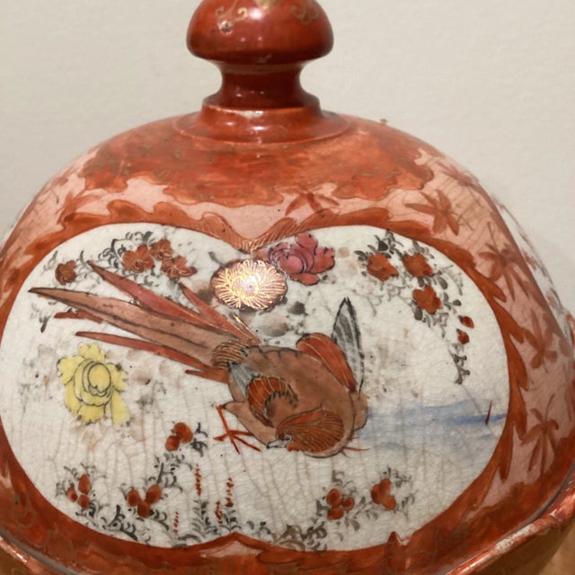 Ceramic Antique Japanese Ko- Kutani Porcelain Serving Bowl Floral and Sado For Sale - Image 7 of 13