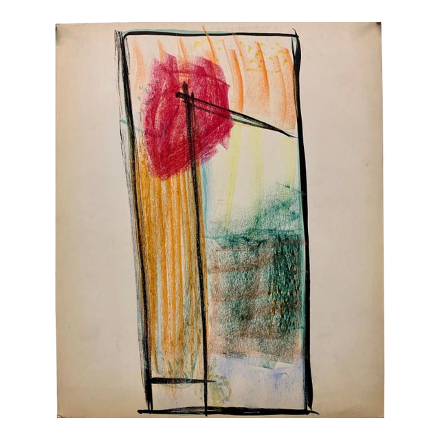 Donald Stacy "Red Sun" C.1950s Gouache & Oil Pastel Mid Century Abstract For Sale