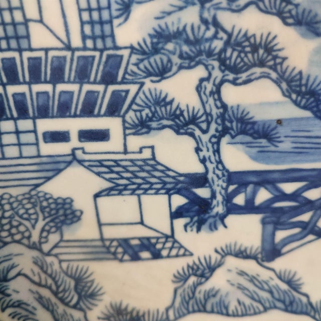 Early 20th Century Chinese Ceramic Plate,Blue and White Porcelain Plate Hand Painted Landscape Pattern For Sale - Image 5 of 10