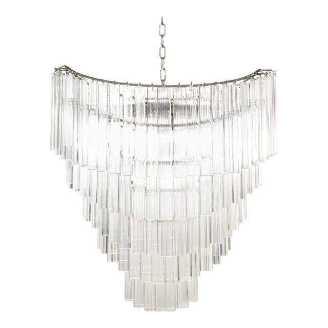 Midcentury Italian Hand Blown Glass Chandelier With Glass Panes C. 1960 For Sale