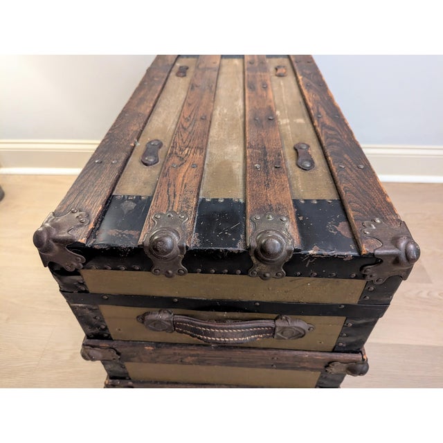 Antique Steamer Trunk - Handles & Interior Intact! For Sale - Image 12 of 15