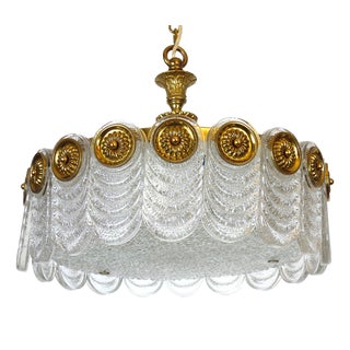 Brass and Glass 4-Light Chandelier from Kaiser-Leuchten, 1940s For Sale
