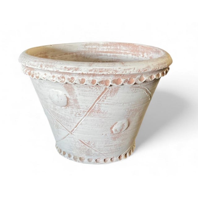 Mediterranean Hand-Painted Mediterranean Whitewash Terracotta Planter For Sale - Image 3 of 5
