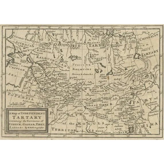 Map of Tartary with Persia and Siberia and the Mogul Territories and China, 1717 For Sale