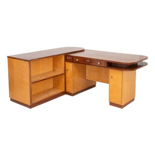 Art Deco Walnut & Birch L-Shaped Desk For Sale