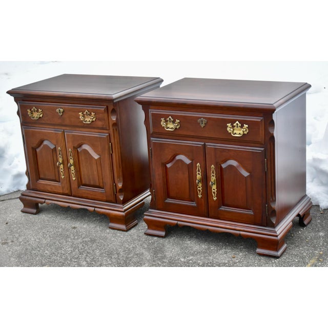 Vintage (1980's) Pair of Nightstands have a Traditional Style. Made by Pennsylvania House Furniture. The Wood is...