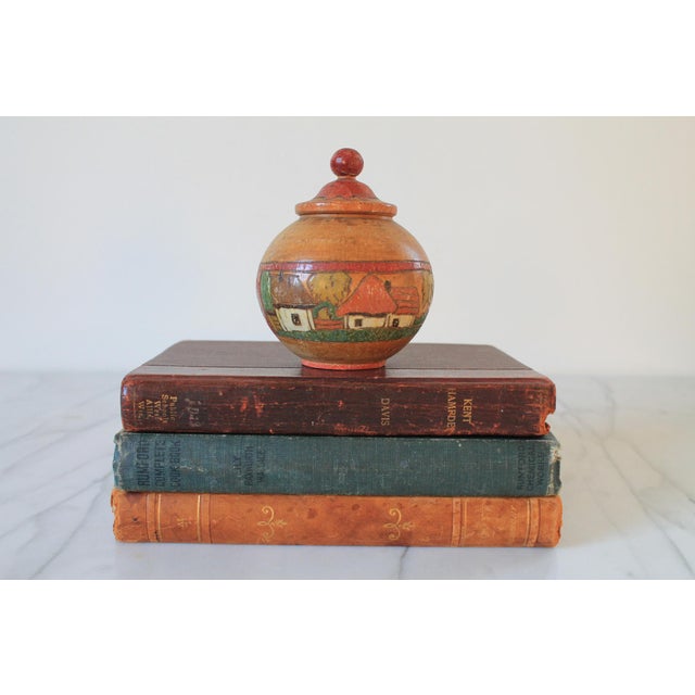 Vintage Hand-Painted Wooden Lidded Jar For Sale - Image 4 of 9