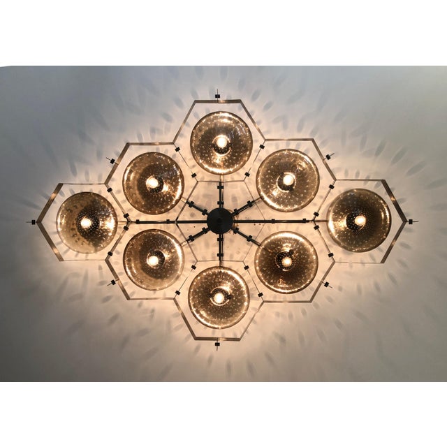 Metal 21st Century Beehive Satin Black Nickel Smoky Bubbles Murano Flush Mount by Fabio LTD For Sale - Image 7 of 9