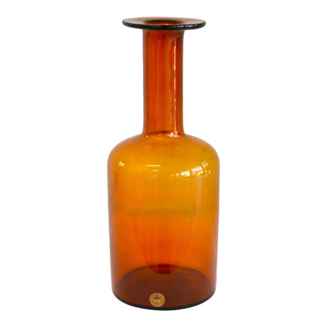 1960s Otto Brauer Kastrup Danish Modern Hand Blown Burnt Orange Gulv Vase Art Glass by Holmegaard For Sale