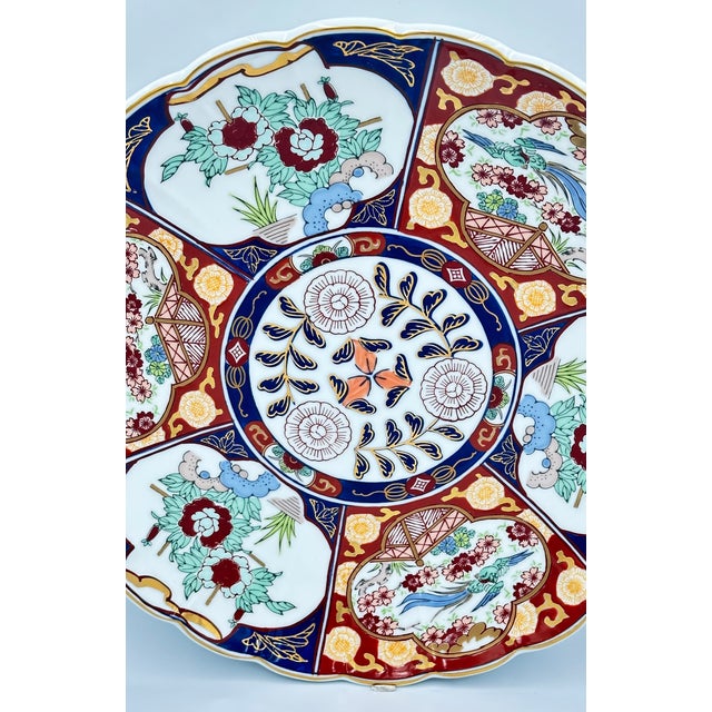 Blue Antique Japanese Imari Floral Scalloped Porcelain Large Charger Platter For Sale - Image 8 of 8