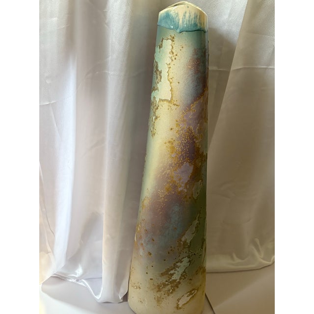 Tony Evans Mid 20th Century Tony Evan’s Cylindrical Ancient Sands Raku Pottery Vase For Sale - Image 4 of 7