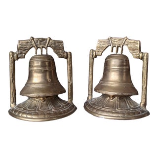Vintage Americana Brass Liberty Bell Book Ends- a Pair For Sale