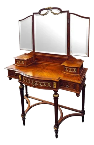 Early 20th Century French Louis XVI Style Triple Mirror Vanity W/ Bronze Mounts.