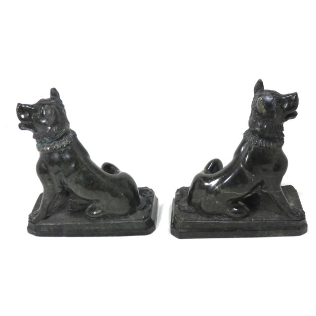 Late 19th Century Antique Hand Carved Hard Stone - Marble Figuraive Dog Bookends - a Pair For Sale - Image 5 of 13