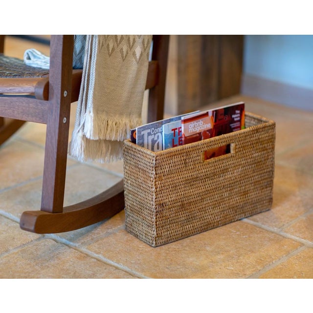 Artifacts Rattan Rectangular Magazine Holder in Honey Brown - 16" For Sale - Image 4 of 10