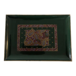 Hunter Green Japanese Paisley Faux Lacquerware Small Tray For Sale