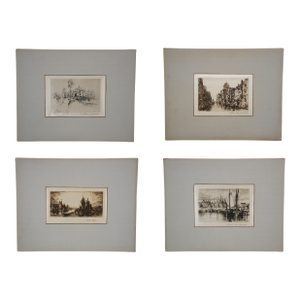 Mid 20th Century 4 Vintage European Cityscape Etchings Colman Vanderhoof Pennell 14", Set of 4