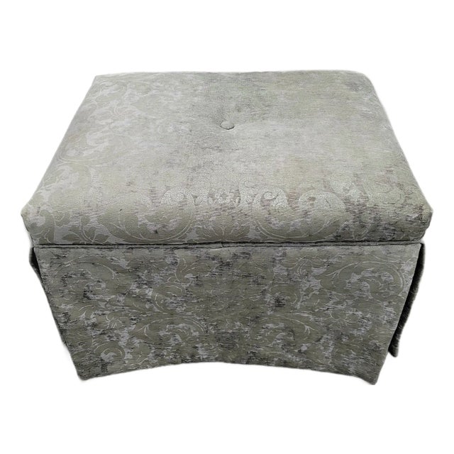 Vintage Silver Gray Velvet Ottoman For Sale