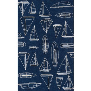 Momeni Contemporary Indoor/Outdoor Veranda Nautical Rug in Navy, 2' x 3' For Sale