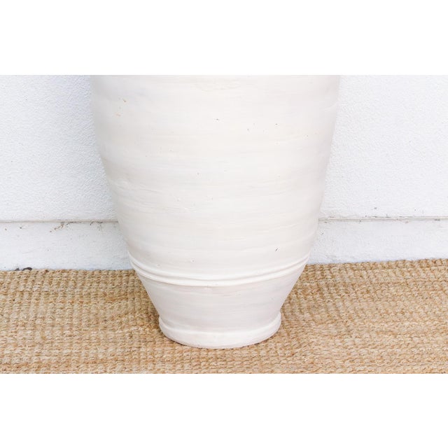 Ceramic Tall Mediterranean Amphora Shape White Terracotta Planter For Sale - Image 7 of 9
