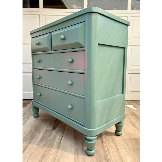 Antique 2-Over-3 Chest of Drawers Painted in Cameroon Green For Sale In Los Angeles - Image 6 of 12