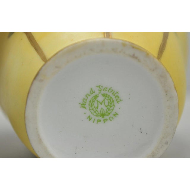 Antique Nippon Hand Painted Porcelain Moriage Mountain Scene Small Yellow Vase For Sale - Image 11 of 12