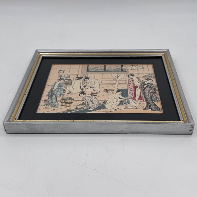 Metal Vintage Japanese Woodblock Print After Torii Kiyonaga Bathhouse Women For Sale - Image 7 of 10