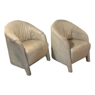 Pair 1990s Post Modern Italian Leather Nicoletti Club Chairs For Sale