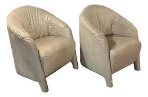 Pair 1990s Post Modern Italian Leather Nicoletti Club Chairs