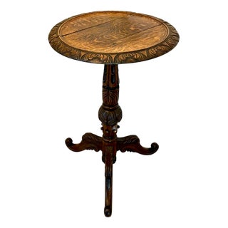 Antique Victorian Carved Oak Tripod Table, 1860 For Sale