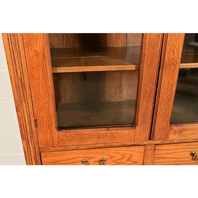 Antique Victorian Carved Oak Glass Front Bookcase or Dining Cabinet, Circa 1900 For Sale - Image 11 of 17